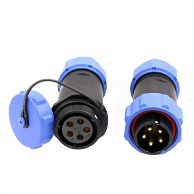 Image of HangTon SP21 5 Pin Connector Aviation Circular Waterproof IP68 Blue 30A Male Plug Female Receptacle for Outdoor Power