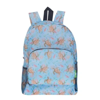Image of ECO CHIC Lightweight Foldable Water Resistant Backpack Rucksack Folds into Pouch for Storage (Sea Turtles Blue)