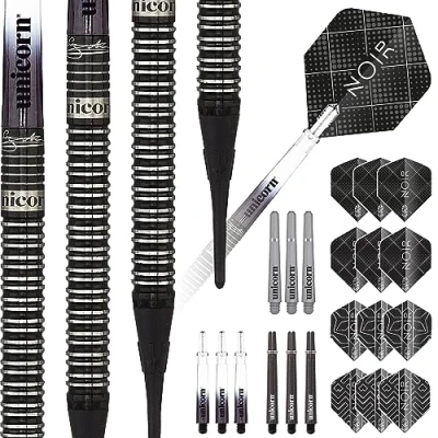 Image of Unicorn Soft Tip Darts Set Gary &#039;The Flying Scotsman&#039; Anderson Noir Organic 70% Tungsten Barrels with Black Titanium Coating 18 g