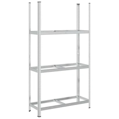 Image of vidaXL 3 Layer Tyre Shelf Industrial Tire Storage Rack Galvanised Steel, 110x40x200 cm, Silver