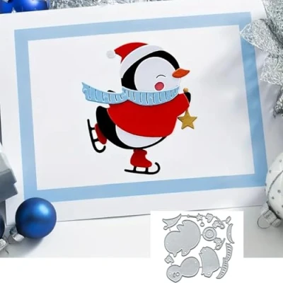Image of Merry Christmas Penguin Star Snowflake Scarf Greeting Card Metal Die Cuts,Sunflower Flower Leaf Cutting Dies Cut Stencils DIY Scrapbooking Decorative Embossing Paper Making