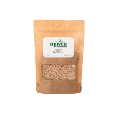 Image of Maven wholefoods Organic Spelt Grain 500g Raw GMO Free High Fibre &amp; Protein Certified Suitable for Vegetarian Vegan Packed Fresh in Resealable Bags (500g)