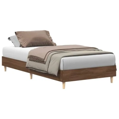 Image of vidaXL Bed Frame Brown Oak Engineered Wood Modern Single 90x200 cm Sturdy Design Slatted Support No Mattress