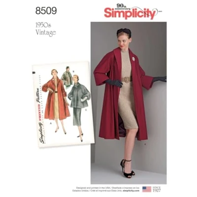 Image of Simplicity Pattern 8509 R5 (14 16 18 20 22) Misses&#039; Vintage Coat or Jacket, Paper, White, 22 x 15 1 cm