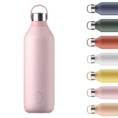 Image of Chilly&#039;s Series 2 Water Bottle Stainless Steel Thermal Bottles with Double Wall Vacuum, Soft Collar &amp; Carry Loop Blush Pink, 1000ml