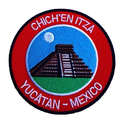 Image of Chichen Itza Yucatan Mexico Patch 9cm Embroidered Iron on Badge Temples Applique Travel Souvenir DIY Bag Backpack T shirt Jacket Luggage