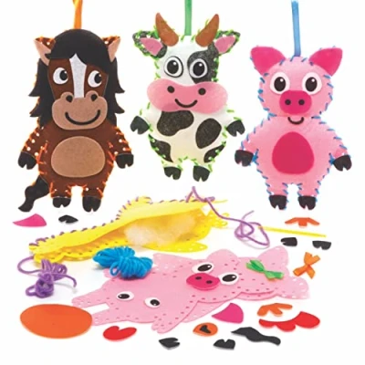 Image of Baker Ross FE539 Farm Animal Sewing Decoration Kits Pack of 4, Set for Children, Creative Activities Kids, Ideal Arts and Crafts Project