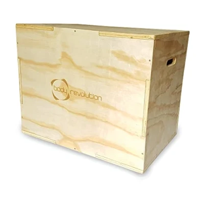 Image of Body Revolution Wooden Plyo Box 3 in 1 Heights 50cm, 60cm and 75cm (20&quot; x 24&quot; 30&quot;) Plyometric Jump Squat for Fitness, HIIT, Strength Calisthenic Workouts