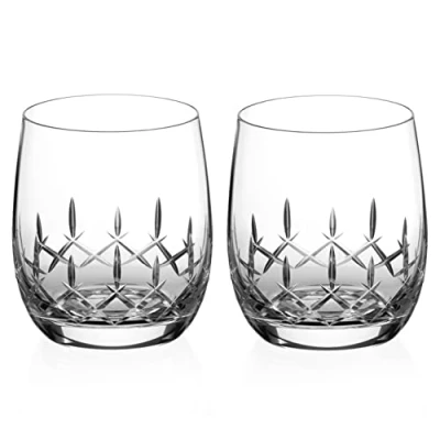 Image of DIAMANTE Whisky Glasses Crystal Short Drink Tumblers Pair with ‘Classic’ Collection Hand Cut Design Set of 2