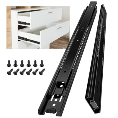 Image of AOLISHENG Drawer Runners Cabinet Slides 550mm 45kg Load Capacity Heavy Duty Kitchen Draw Full Extension Ball Bearing Sliders Replacement Rails Side Mount, Black 1 Pair