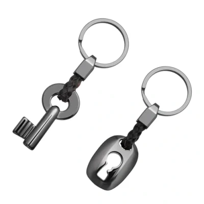 Image of Supkeyer 2 Pcs Keychain, Key lock,Couple Keyring, Creative Fashion Leather Keychain Chain Ring Keyring Fob Key&amp; Lock for Valentine&#039;s Day Wedding Anniversary (Black)