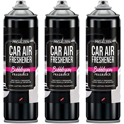 Image of Pro Kleen Car Air Freshener Aerosol Removes Nasty Odours Strong &amp; Long lasting Bubblegum Fragrance (3 x 400ml)