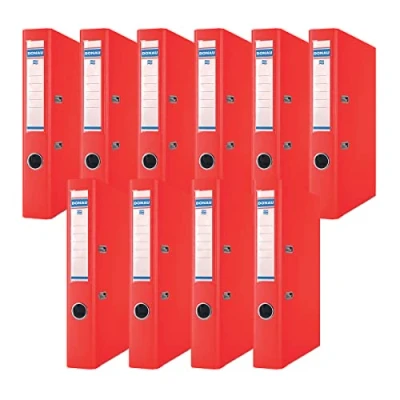 Image of DONAU Premium Folder Slim Pack of 10 / DIN A4 5 cm Pieces/Navy Blue/Plastic Cover PP/Carton Paper Slotted Office Ring Binder/Green Dots, Red