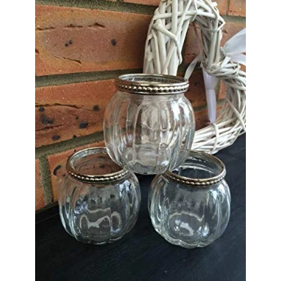 Image of Homes on Trend Glass Tea Light Votive Candle Holders Wedding Table Venue Decorations Centrepiece Settings Vintage Silver Metal Clear Tealight Holder Set of 3