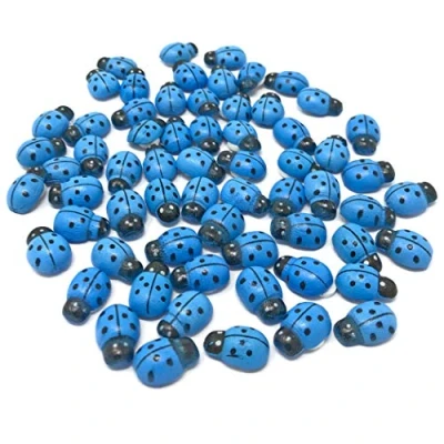 Image of Wedding Touches Blue Mini 9x12mm LadyBirds Self Adhesive Wooden Ladybug Craft Card Wood Toppers (50)
