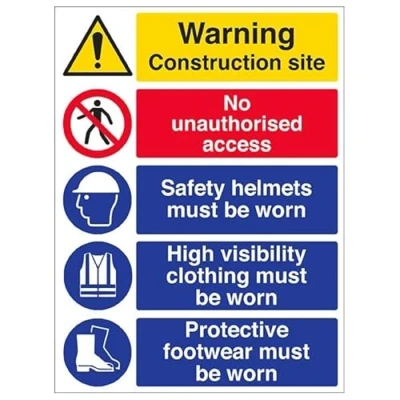 Image of V Safety Warning Building Site Multi Hazard High Viz 300 X 400MM Sign With Snap Frame