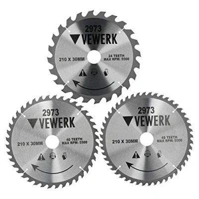 Image of 3 Pack 210mm X 30mm TCT Circular Saw Blade Set 24T 40T 48T Wood Cutting