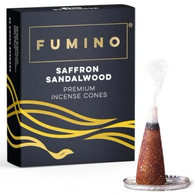 Image of Fumino® Saffron Sandalwood Fresh Incense Cones 20 per Box Masala Agarbatti Joss Scent Fragrance for Relaxation and Meditation, Home House Décor