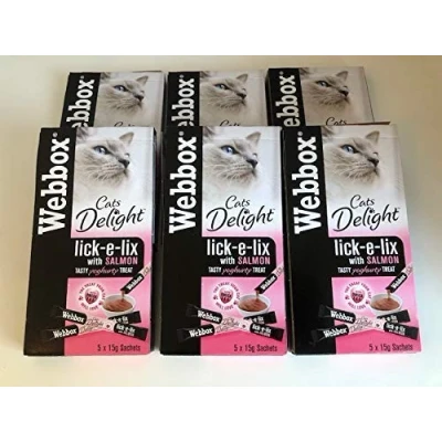 Image of Webbox Lick e Lix Salmon With Omega 3 &amp; 6 Yoghurty Cat Treats 5 x 15g (PACK OF 6)