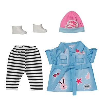 Image of BABY born Deluxe Jeans Dress Set Fits dolls up to 43cm Includes Dress, Leggings, Hat and Shoes Suitable for children aged 3+ years 832585