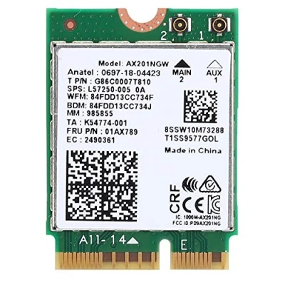 Image of ASHATA WIFI Network Card,Network Card for Intel AX201NGW 6 Gigabit 2400M M.2.CNVio2 Interface Bluetooth 5.0,Wlan only Windows 10 x 64 bit