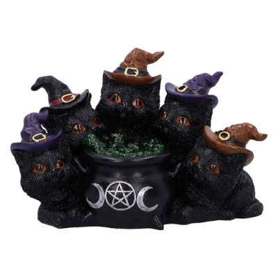 Image of Nemesis Now Kindle&#039;s Potion Cat &amp; Cauldron LED 18.8cm, Resin, Cast in the Finest Expertly Hand Painted