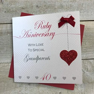 Image of 40th Anniversary Handmade Card Grandparents Ruby by WHITE COTTON CARDS LLA40 GP, greensilverredbluegrey,16cm x 16cm