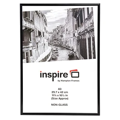 Image of Hampton Frames ALUMINIUM Poster Certificate Photo Frame Acrylic (Non Glass) Black A3 (30x42cm) PAAFA3BBLK