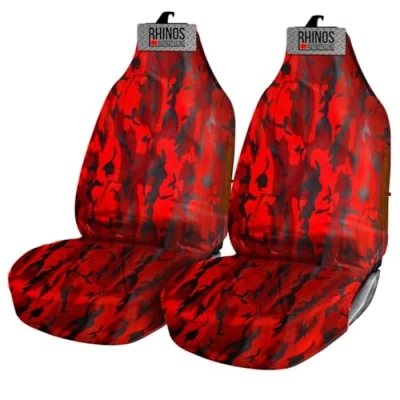 Image of rhinos autostyling FOR NISSAN NV200 2016 Heavy Duty Durable Nylon Driver Passenger Red Camouflage Pair Waterproof Car Van Front Seat Covers Protectors 2 x Fronts