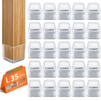 Image of 35pcs Chair Leg Floor Protectors Square, Silicone Caps with Felt Pads, for Chairs, Hardwood Floors, Protecting Floors from Scratches(Small）
