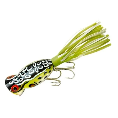 Image of Arbogast Hula Popper Fishing Lure 2 in Cricket Frog Chartreuse/White Skirt