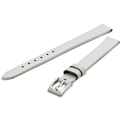 Image of Fine Calf Leather Watch Strap Band 14mm Extra Long XL White with Chrome (Silver Colour) Buckle. Free Spring Bars (Watch Pins)