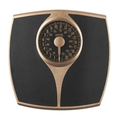 Image of Salter 148 GFEU16 Speedo Dial Mechanical Bathroom Scale Body Weight with Oversized Dial, Fitness 136KG Capacity, No Batteries Required, Large Platform, Measures in KG/ST/LBS, Gold