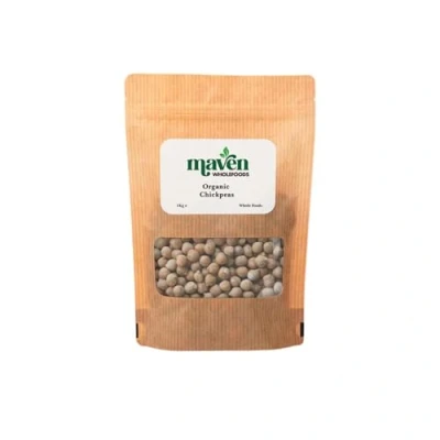 Image of Maven wholefoods Organic Chickpeas 1kg Raw GMO Free High Fibre &amp; Protein Certified Suitable for Vegetarian Vegan Packed Fresh in Resealable Bags (1kg)