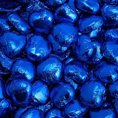 Image of Italian Options Milk Chocolate Foiled Hearts, 150 Chocolates, Royal Blue Foil