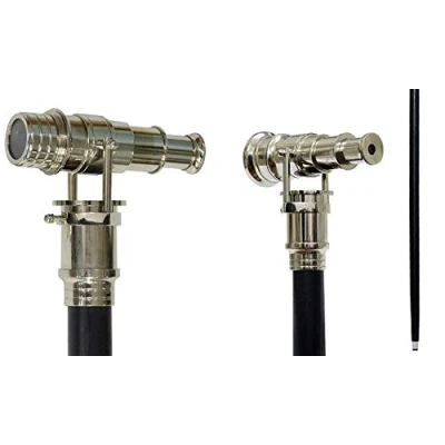 Image of Collectible Wooden Walking Stick Cane 38&quot; long W Brass Handle Telescope Gift