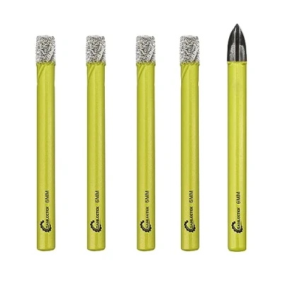 Image of Dry Diamond Drill Bits Set 4pcs 6mm Hole Saw and 1pc Carbide with Round Shank for Marble Granite Ceramic Porcelain Tile Quartz SANLEETEK