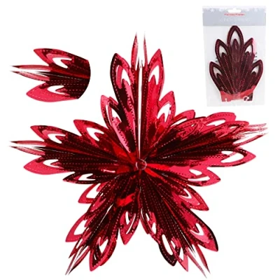 Image of Christmas Concepts® 16 (1.3ft) Large Foil 3D Star Hanging Decoration Trimming (Red)