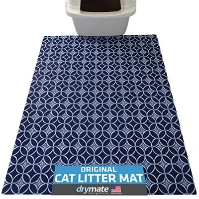 Image of Drymate Original Cat Litter Mat, Contains Mess from Box, Protects Floors, Urine Proof, Machine Washable, Soft on Kitty Paws, Absorbent, Waterproof (USA Made, Recycled Content) (29x36)(Indigo Blue)