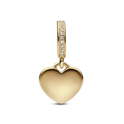 Image of Pandora Moments Engravable 14k gold plated dangle with clear cubic zirconia
