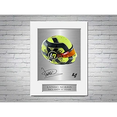 Image of Racing Driver Lando Norris 2021 Helmet Signed Photo Display Mount A4