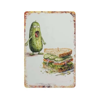 Image of Pickle Whimsical And Retro Wall Poster Art Decor Metal Tin Sign Garage Bar Courtyard 8X12Inch