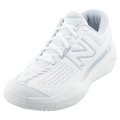 Image of New Balance Women&#039;s 696 V5 Hard Court Tennis Shoe, White/Navy, 6 UK Wide