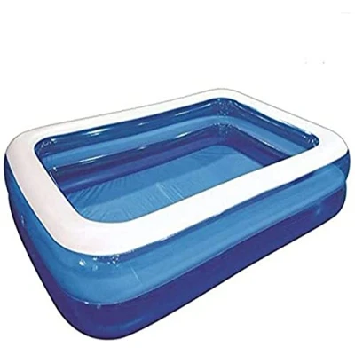 Image of Blue &amp; White Giant Rectangular Pool 196 x 145 46cm (1 Pc) Durable Family Size Inflatable Ideal For Summer Fun And Relaxation