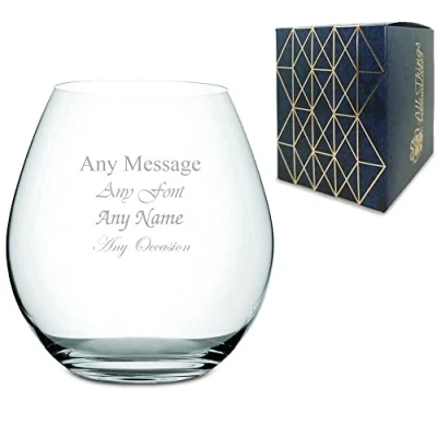 Image of Personalised Engraved 24.5oz Large Stemless Wine Glass, Gift Boxed, Personalise with Any Message for Occasion
