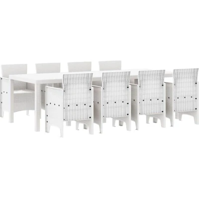 Image of vidaXL Garden Dining Set 9 pcs Light Grey Poly Rattan &amp; Glass