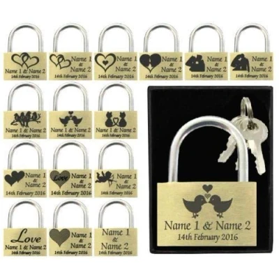 Image of Anniversary, Valentines Present, Wedding Favour 40mm Love Lock Personalised Engraved Padlock (Love Birds 2)