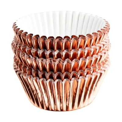 Image of Rumyve 100 Pcs Disposable Baking Cups,Foil Metallic Cupcake Cases,Muffin Liners for Christmas Birthday Wedding Holiday Party(Rose Gold)