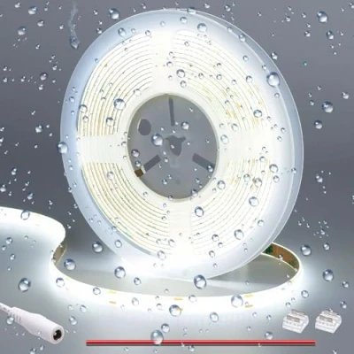 Image of GOMING DC 12V COB LED Strip Light Cool White 6000K IP65 Waterproof 16.4ft(5M) 1560LEDs CRI 93+ Uniform Glow Flexible Tape Lights for DIY Bedroom Kitchen Home Decor(No Power Supply)