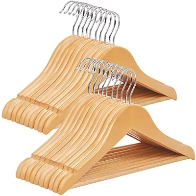 Image of SONGMICS Wood Children’s Hangers, 20 Pack Kid’s Clothes with Trousers Bar, Shoulder Notches, 360 Degree Swivel Hooks, 35 x 1.2 cm, Natural CRW006